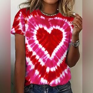 🆕 Heart Tie-Dye Women's T-shirt. Pink/red/white. Fun & cheerful.